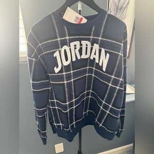 Jordan Navy Plaid Crewneck with White Logo